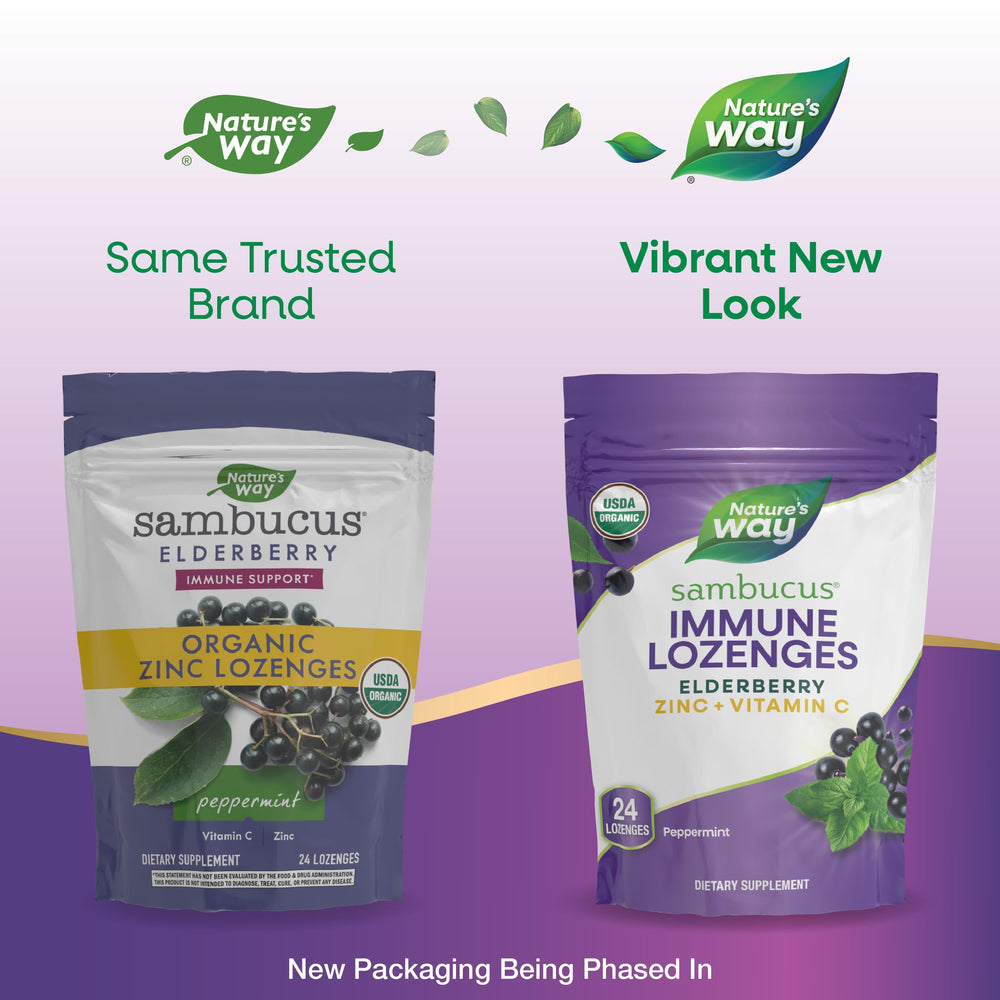 Nature's Way Sambucus elderberry extract label emphasizes organic sourcing