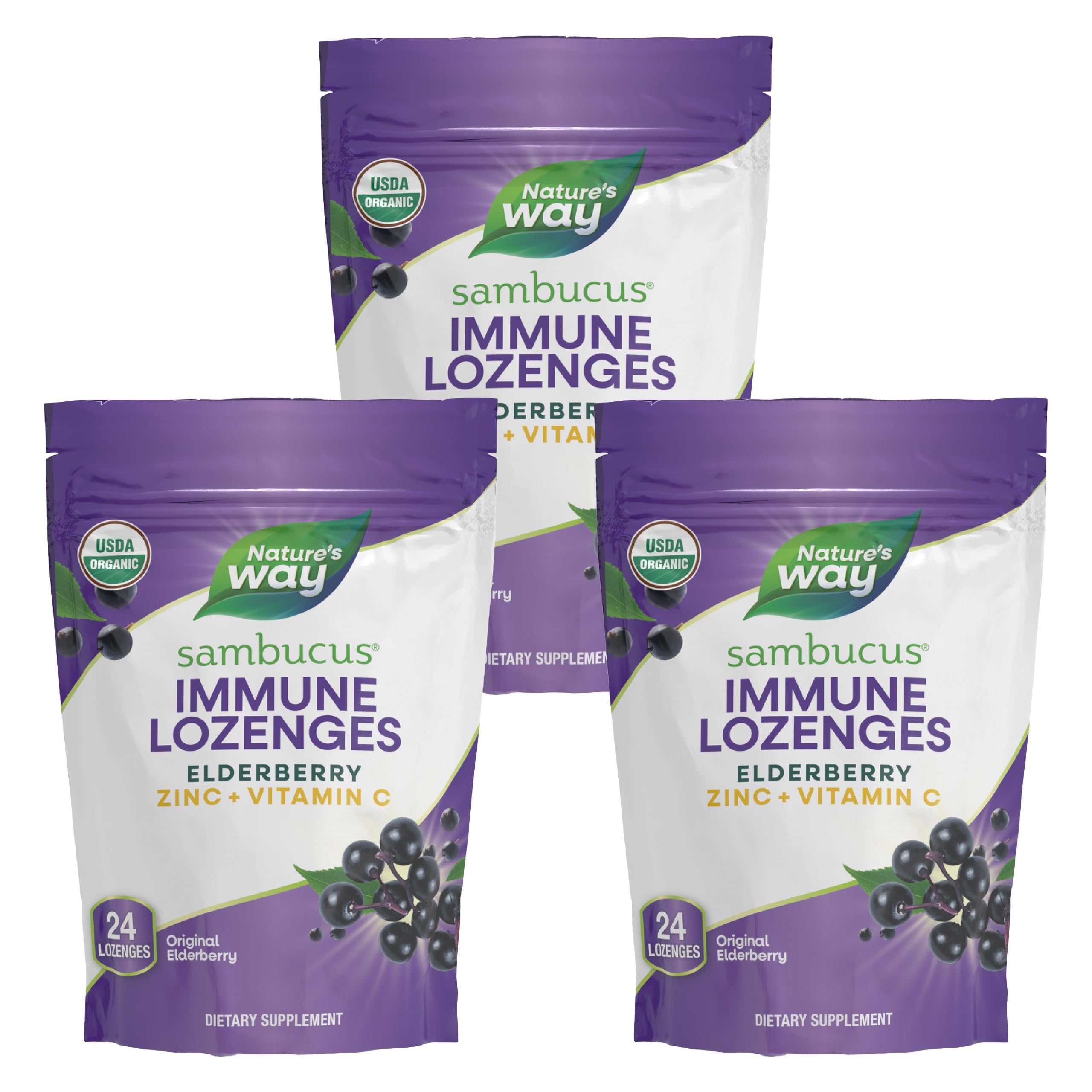 Nature's Way Sambucus immune lozenges pack front for on-the-go immune support.