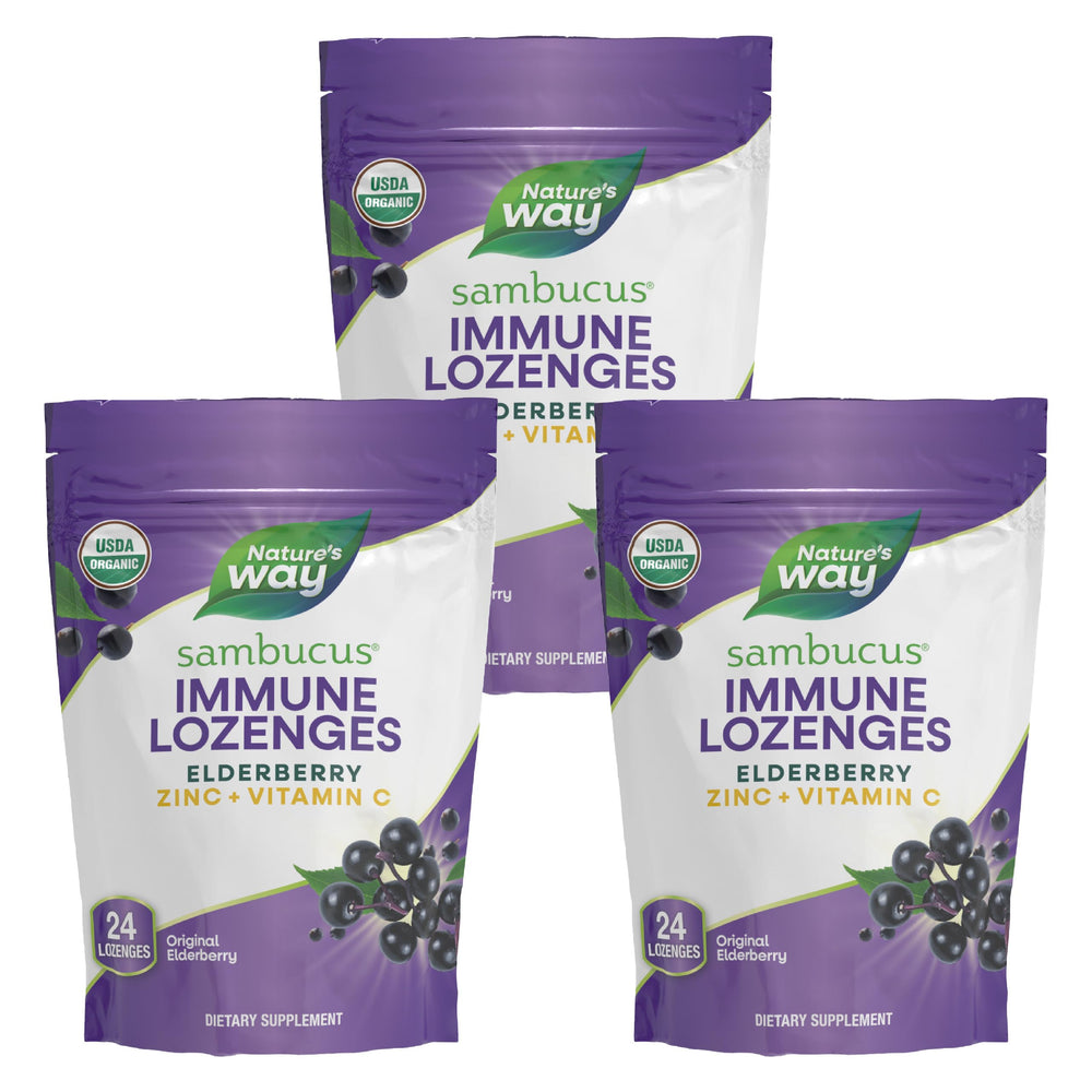 Nature's Way Sambucus immune lozenges pack front for on-the-go immune support.