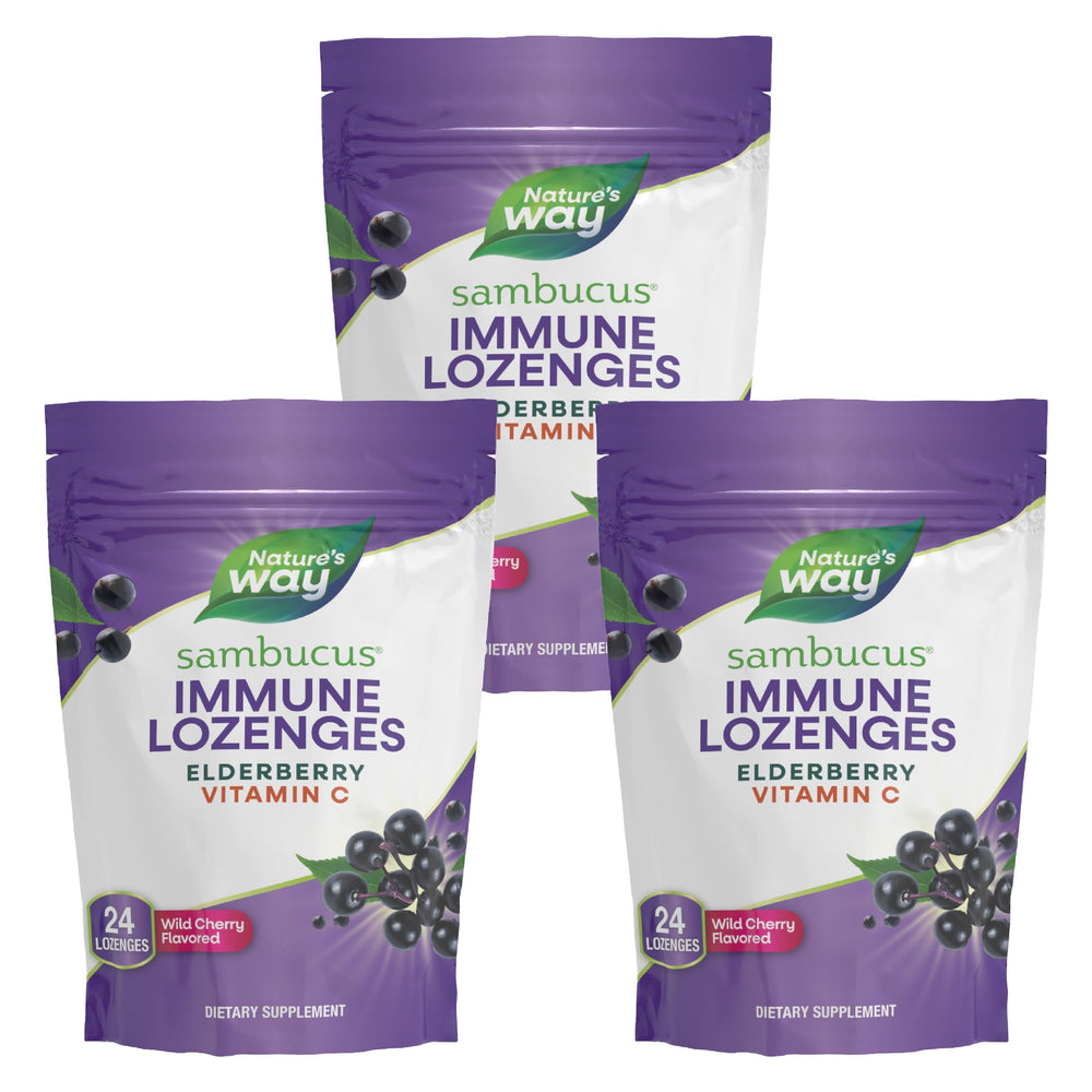 Nature's Way Sambucus immune lozenges packaging shows elderberry and vitamin C support.