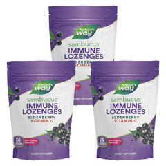 Nature's Way Sambucus immune lozenges packaging shows elderberry and vitamin C support.