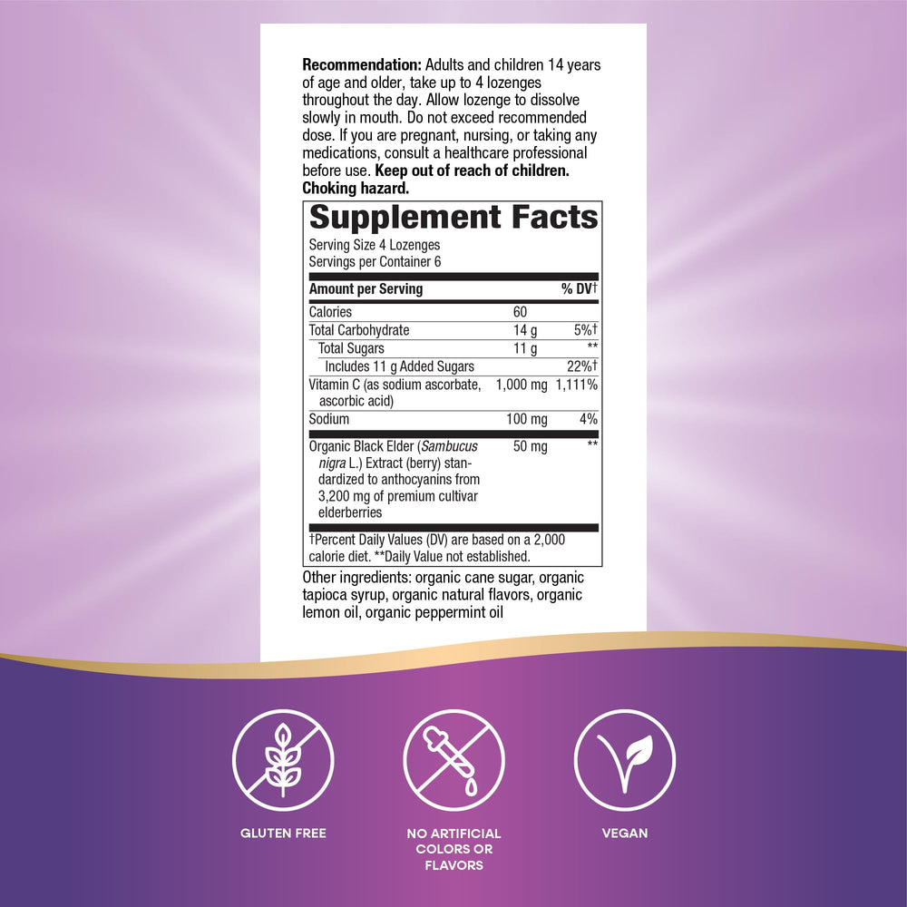 Nature’s Way Sambucus lozenge close-up tropical flavor for immune support