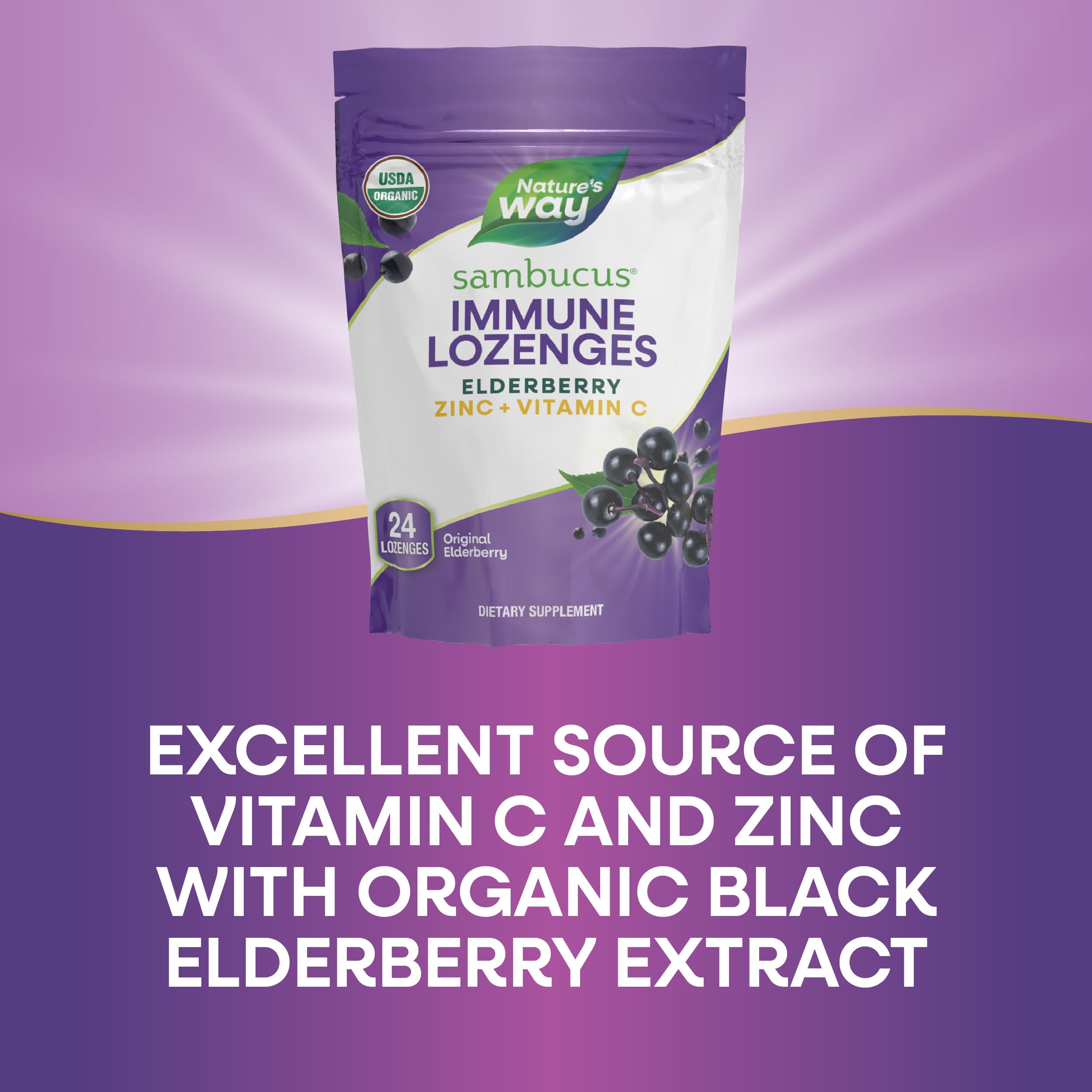 Vegan and gluten-free certification icon on Nature's Way Sambucus lozenge label.