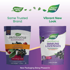 Nature's Way Sambucus lozenge texture highlights wild cherry flavor for daily use.