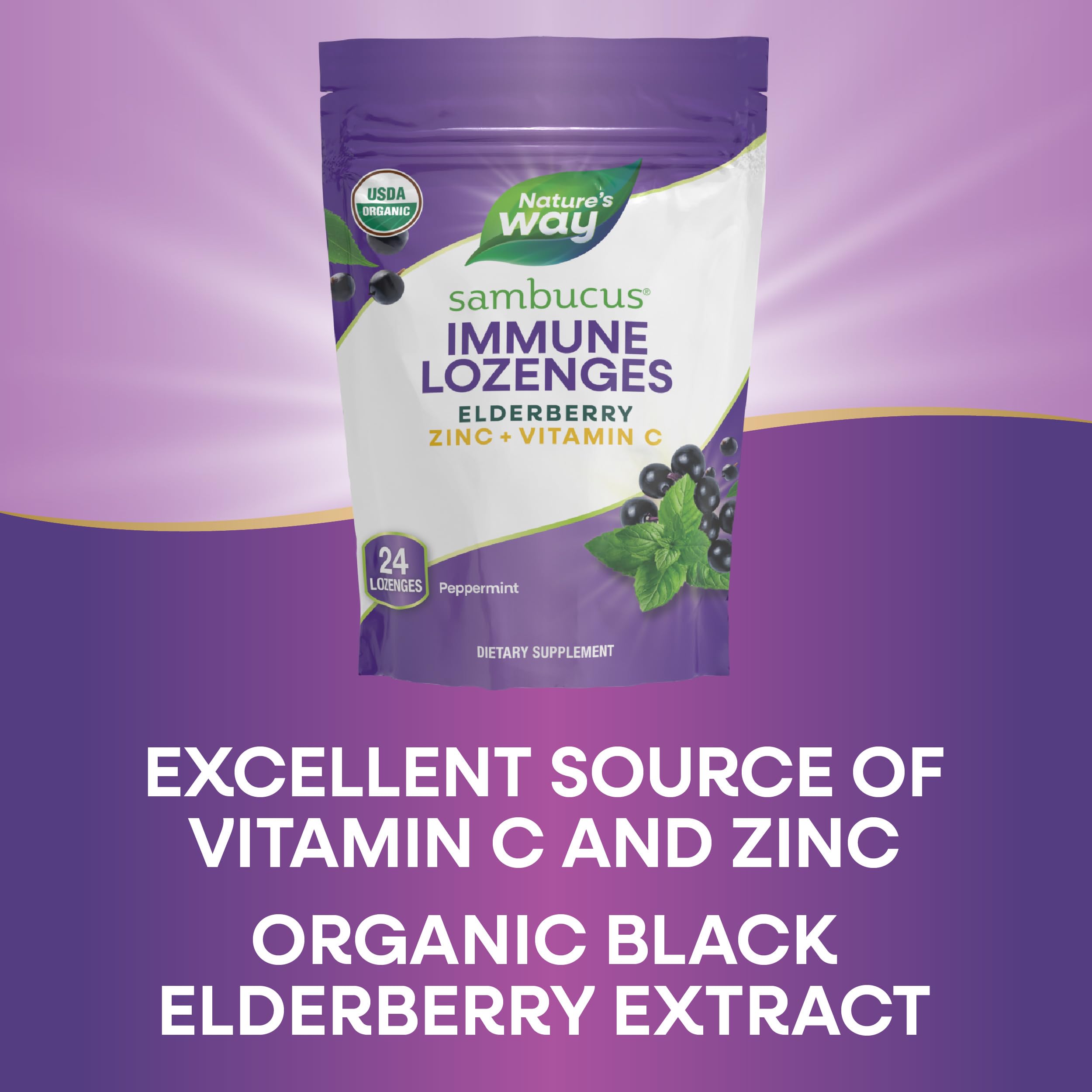 Nature's Way Sambucus peppermint flavor lozenges offer a refreshing taste
