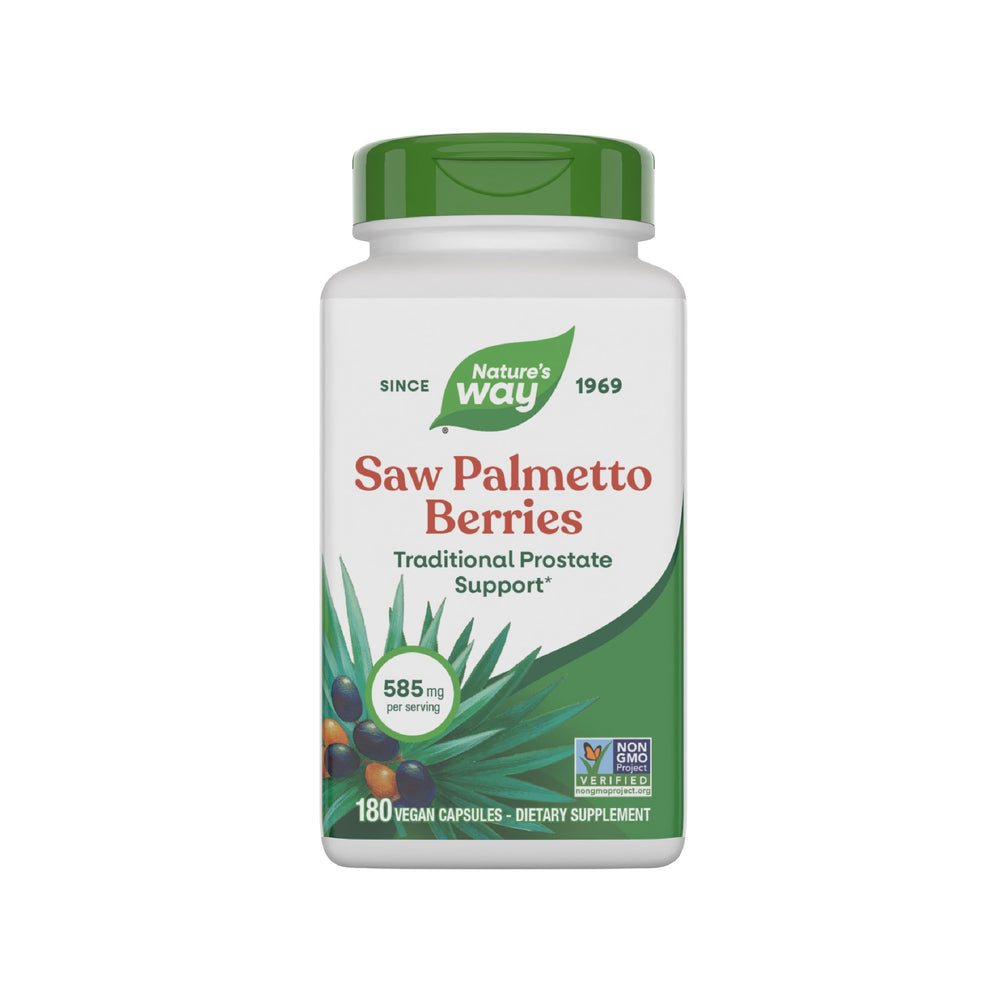 Nature's Way Saw Palmetto berries bottle for traditional prostate support in daily routine