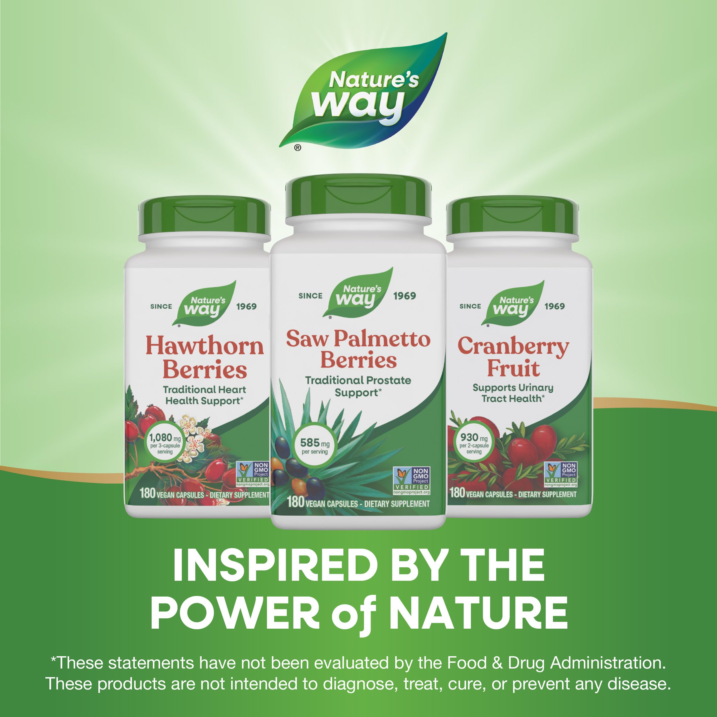 Nature's Way Saw Palmetto box packaging highlights benefits and vegan formula