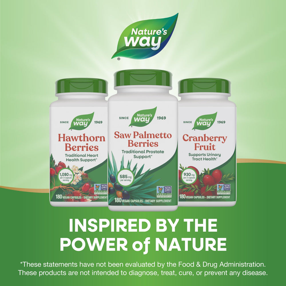 Nature's Way Saw Palmetto box packaging highlights benefits and vegan formula