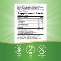 Nature's Way Saw Palmetto Premium Extract label close-up highlights key facts