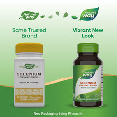 Nature's Way Selenium bottle and label highlight gluten-free and dairy-free benefits.
