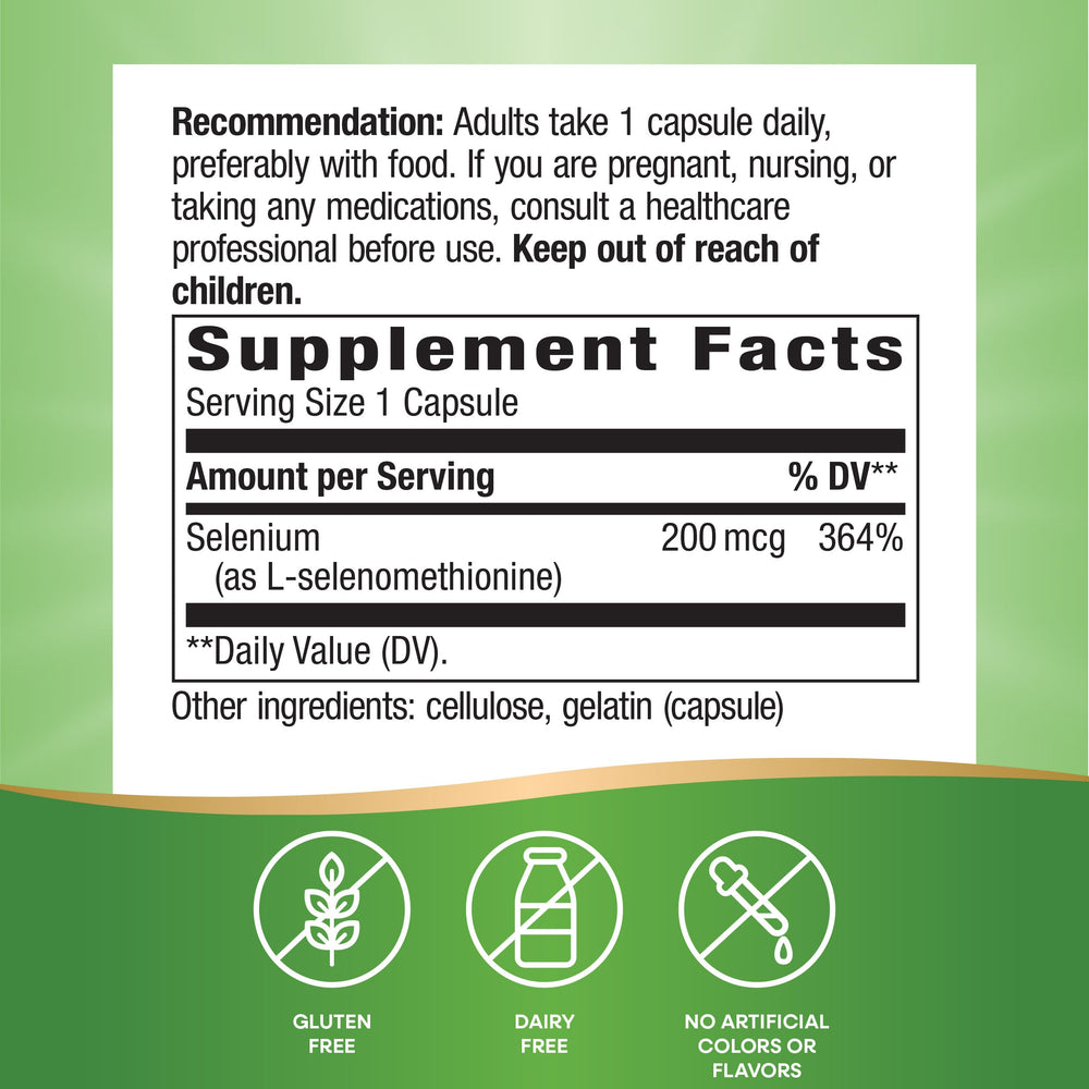 Nature's Way Selenium non-yeast source listed among ingredients.