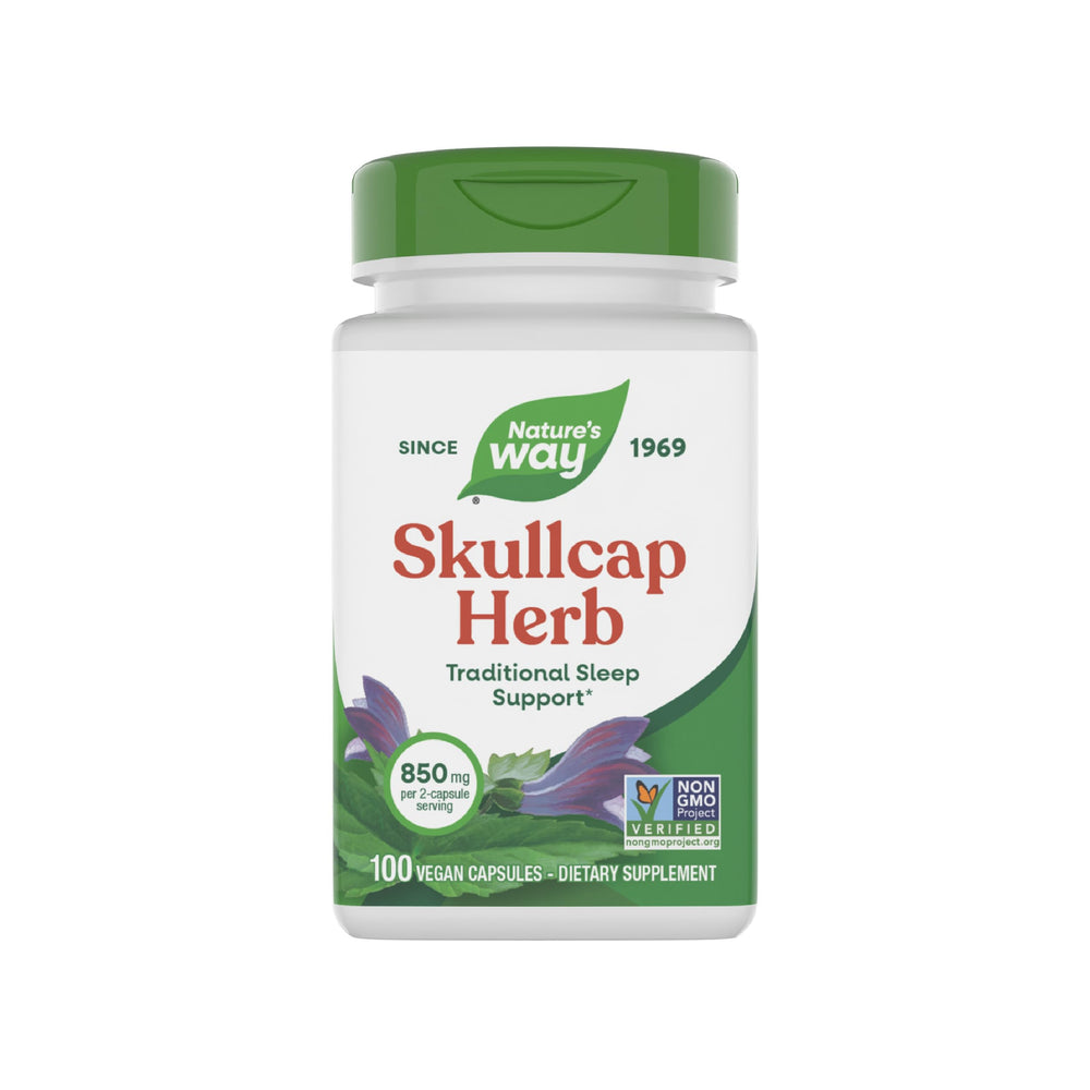 Nature's Way Skullcap bottle front displaying traditional sleep support features