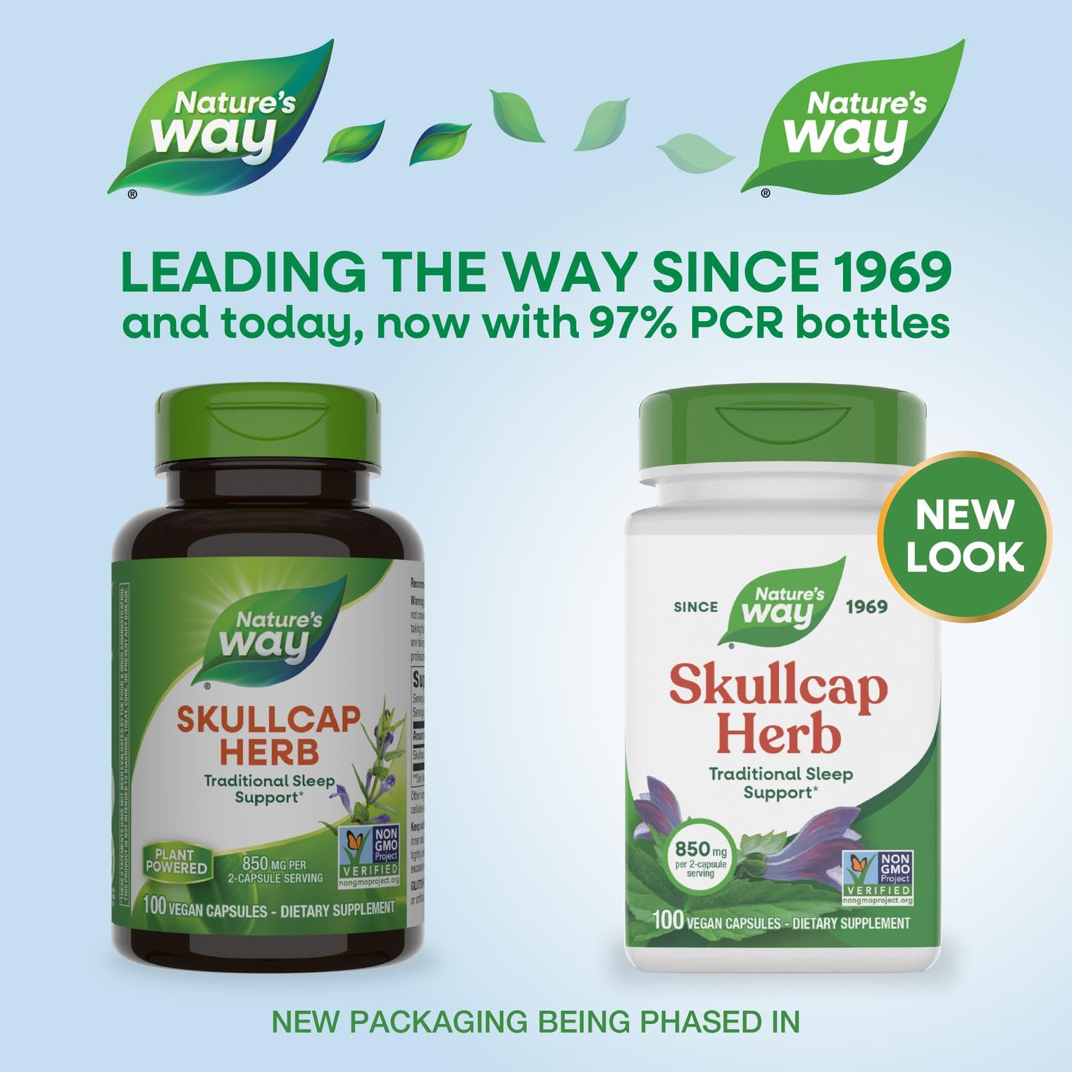 Nature's Way Skullcap label detail highlighting gluten-free and vegan qualities