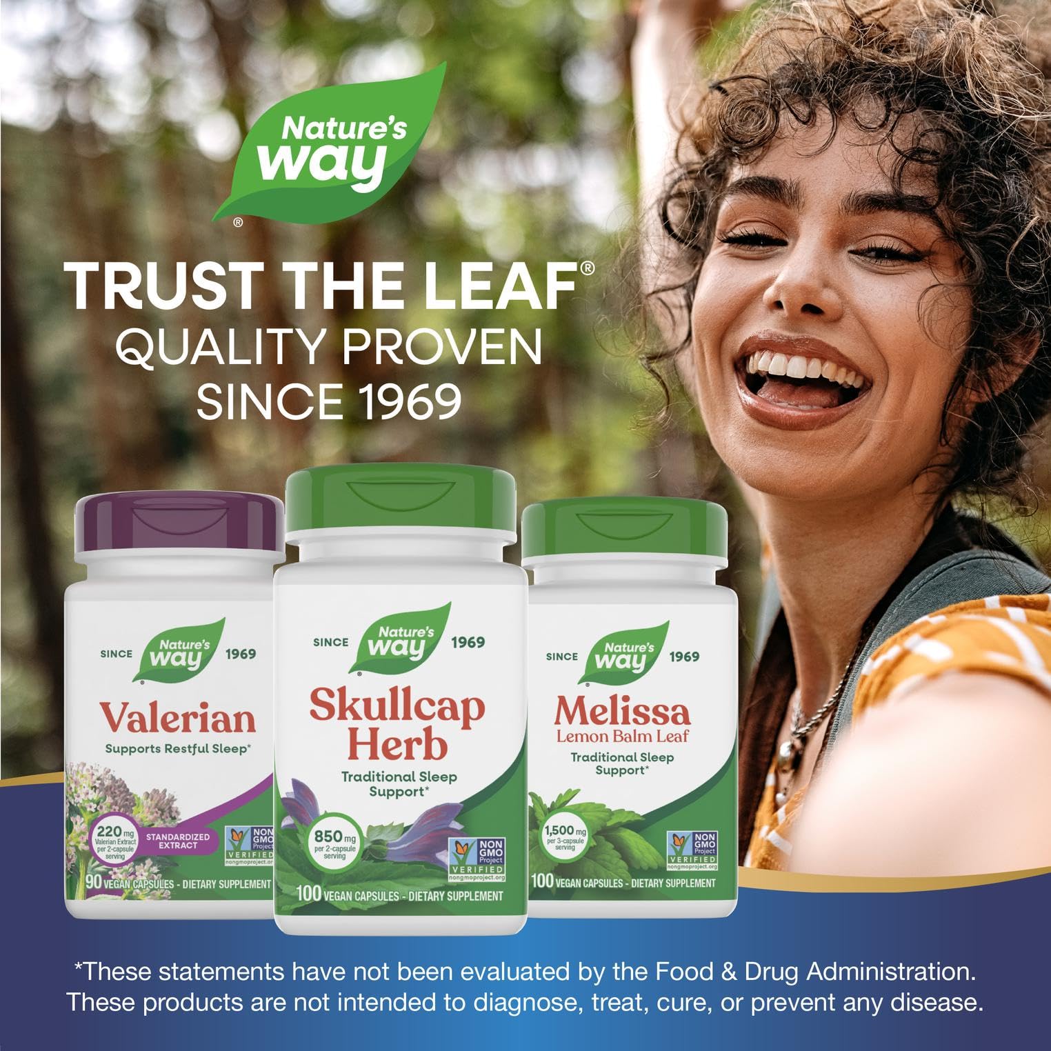 Nature's Way Skullcap packaging illustration showing clean label and quality
