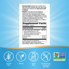 Nature's Way St. John's Wort capsules close-up highlighting 300 mg extract per serving.