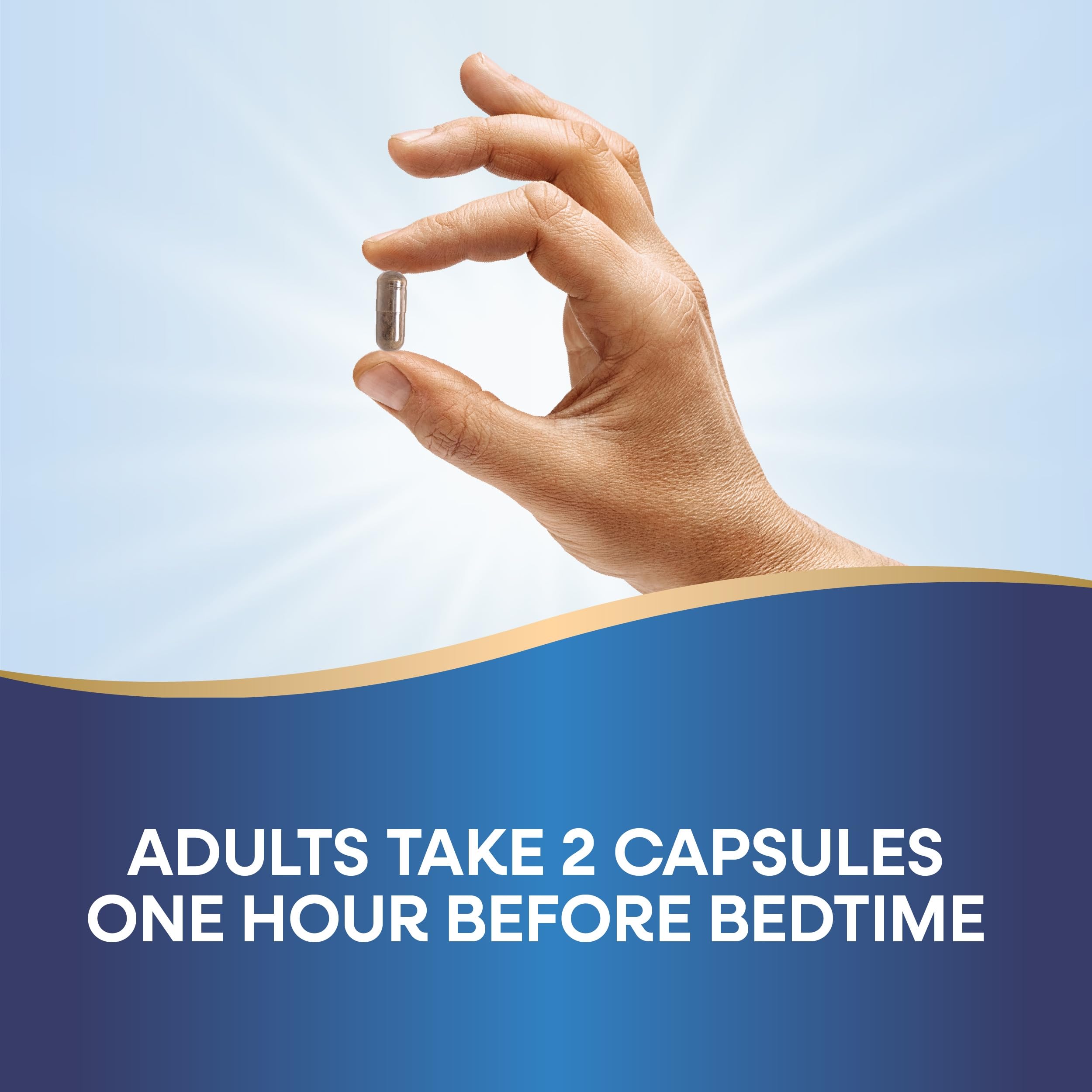 Usage guide suggests two capsules before bedtime for evening routine