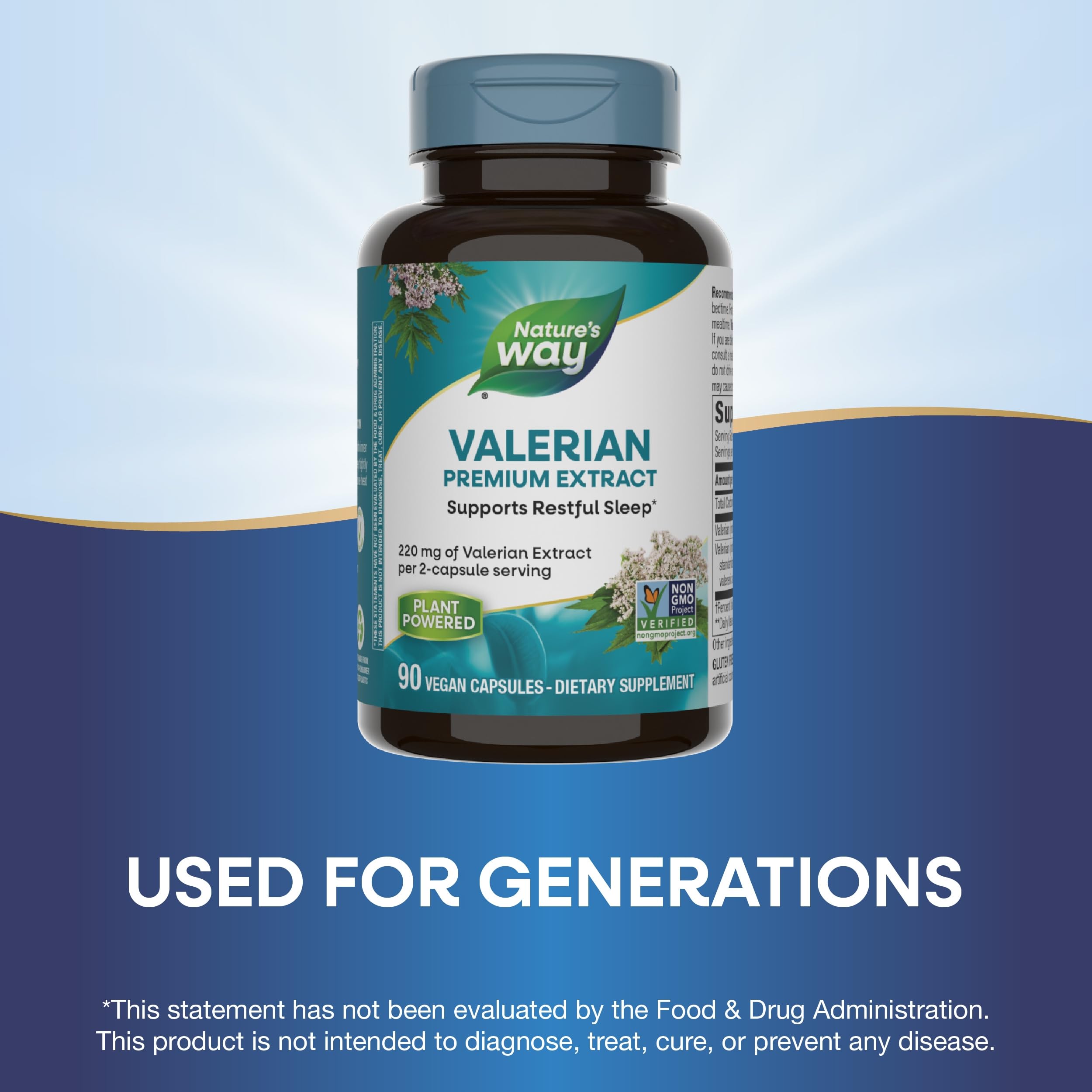 Ingredients panel features valerian root extract as primary herbal component