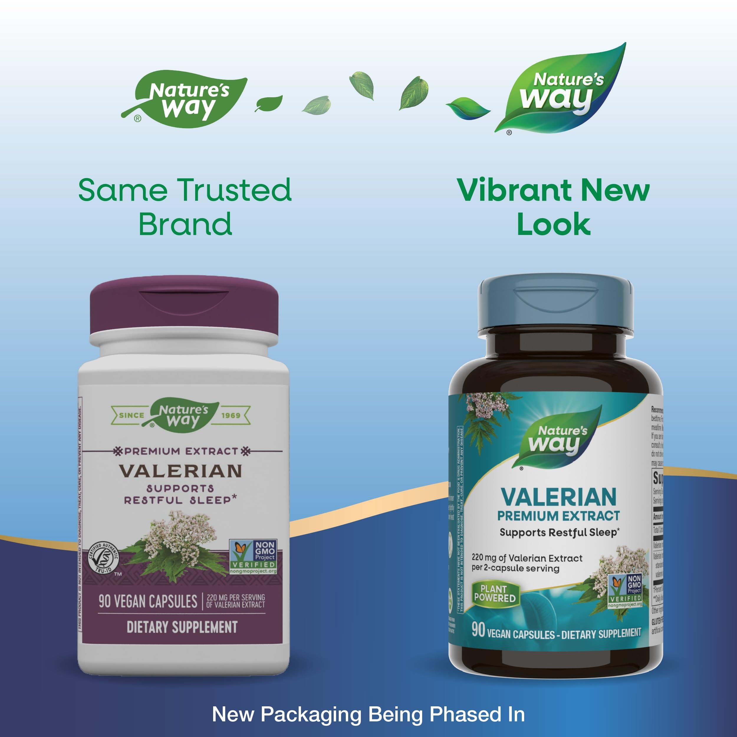 Label highlights 220 mg valerian per 2-capsule serving for potential rest
