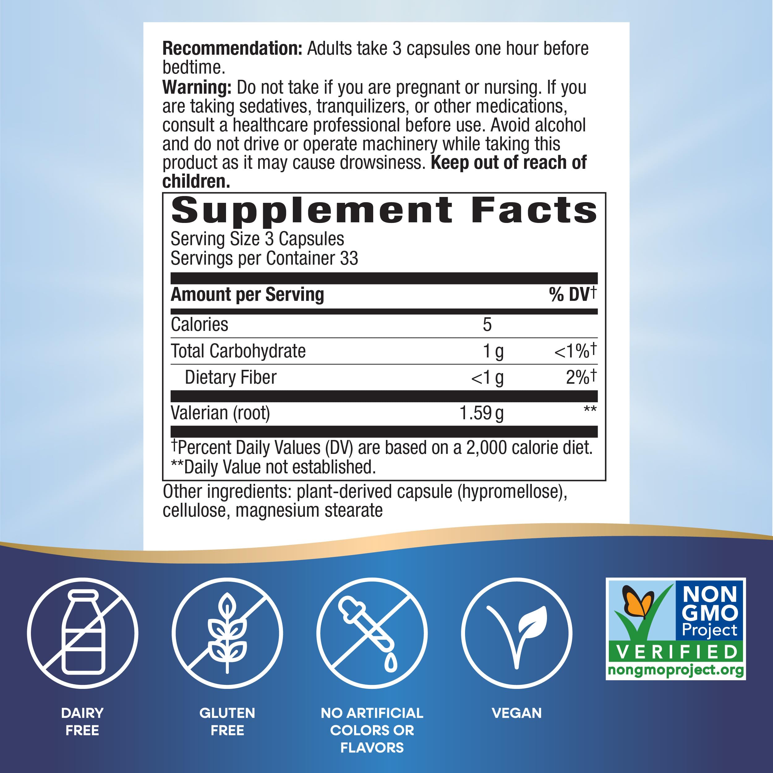 Nature's Way Valerian Root capsules close-up for daily sleep support