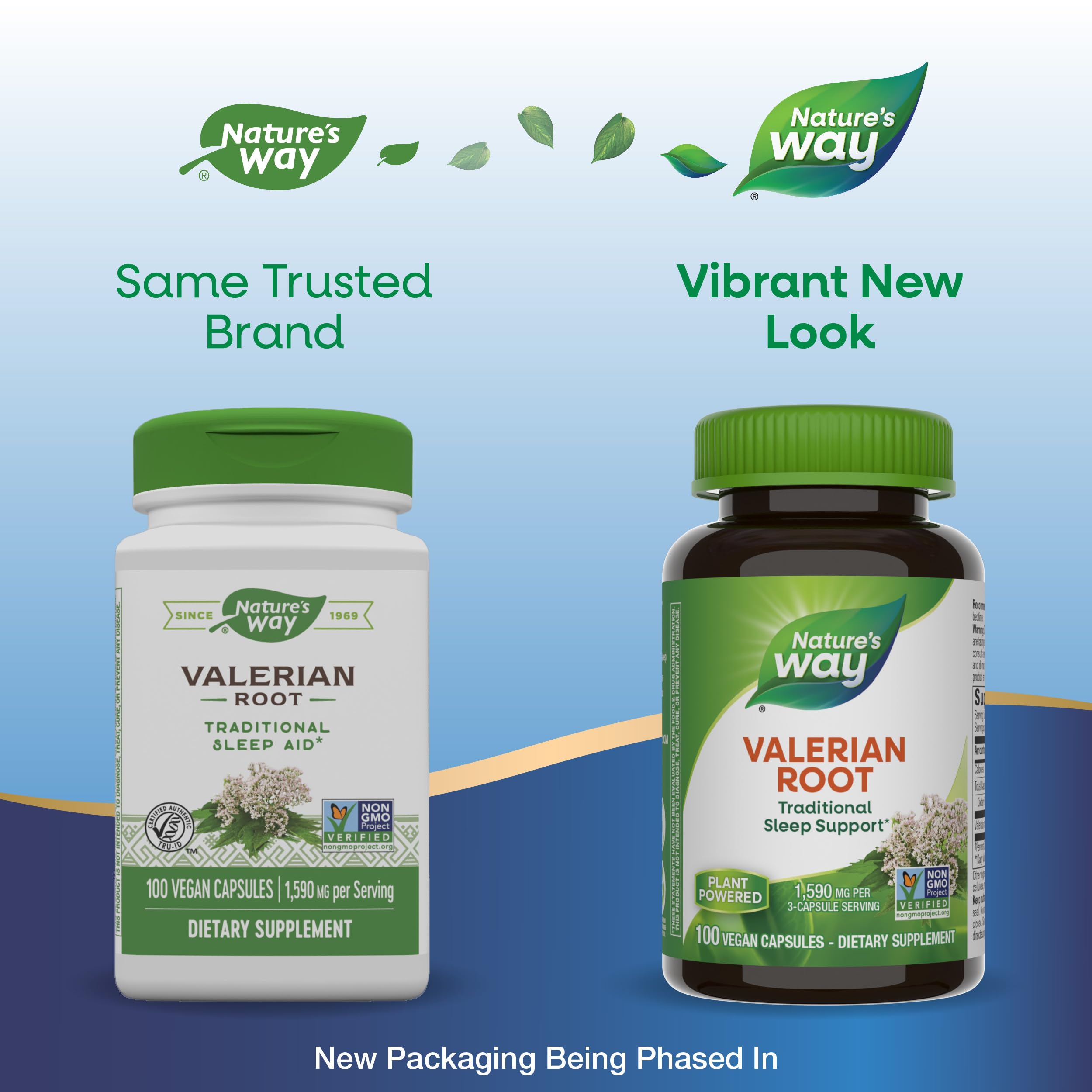 Nature's Way Valerian Root label highlighting Non-GMO and vegan