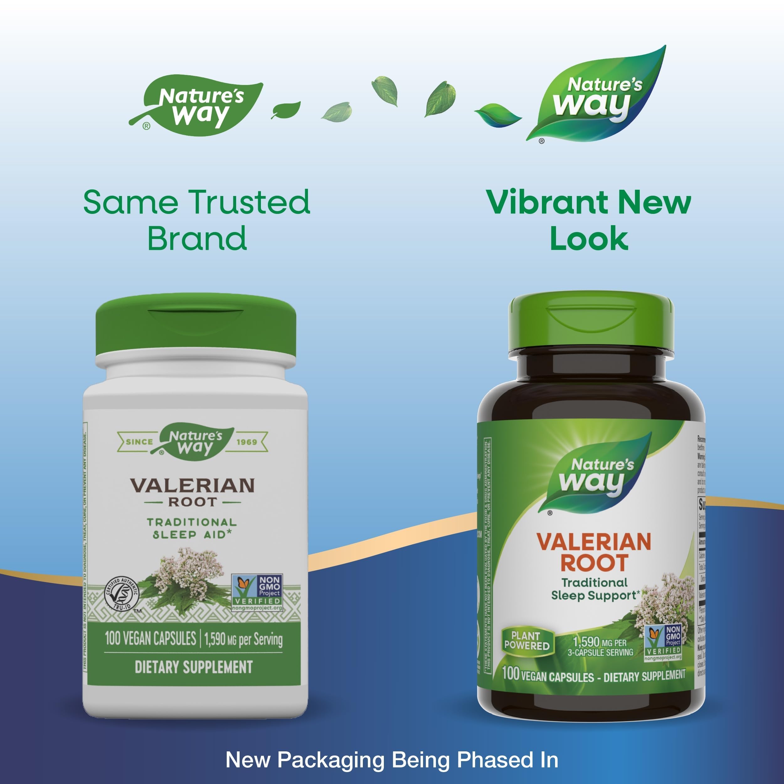 Nature's Way Valerian Root vegan capsules arranged neatly for convenient bedtime support.