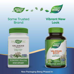 Nature's Way Valerian Root vegan capsules arranged neatly for convenient bedtime support.