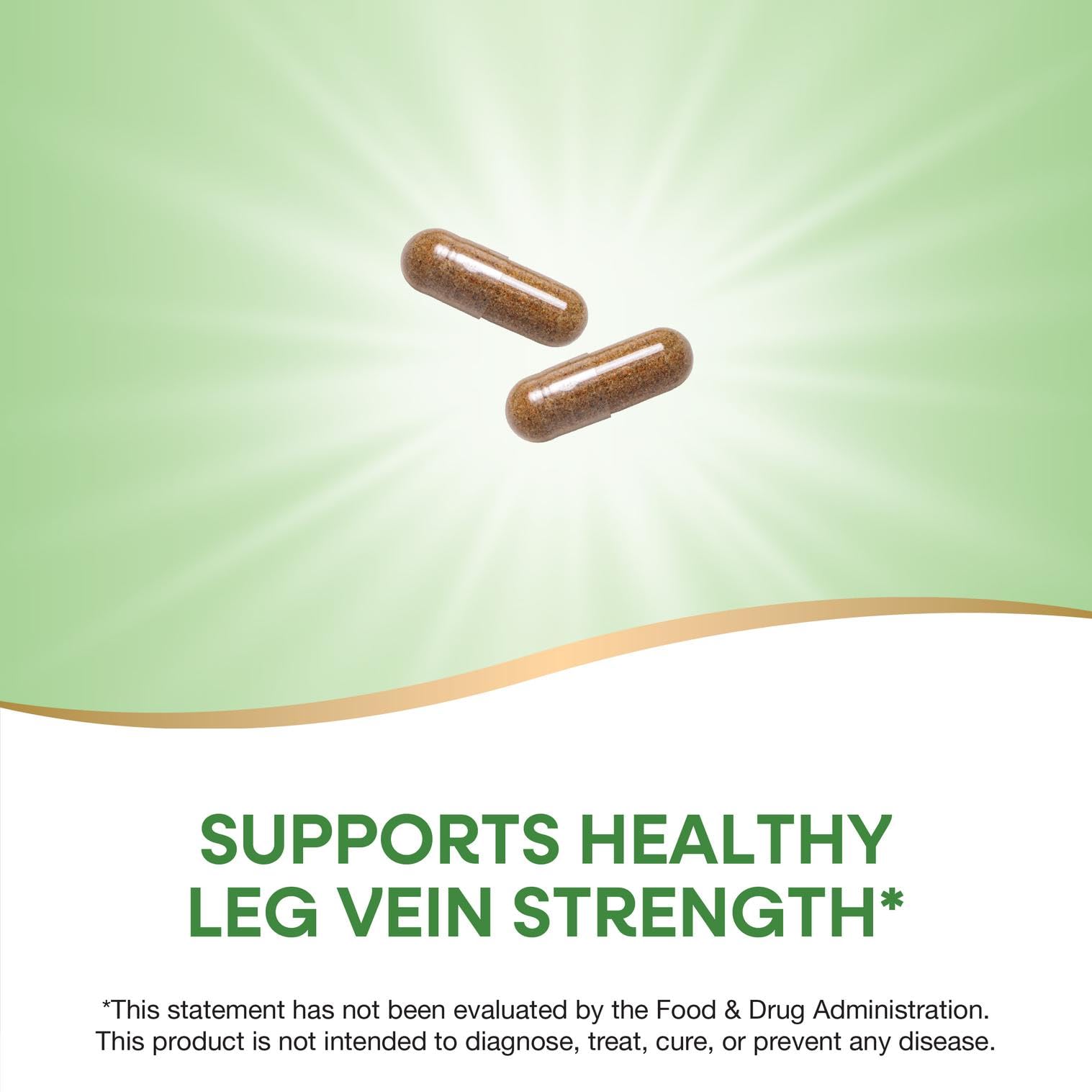 Gluten-free vegan capsules of Nature's Way Leg Veins on display.