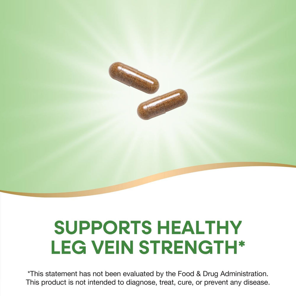 Gluten-free vegan capsules of Nature's Way Leg Veins on display.