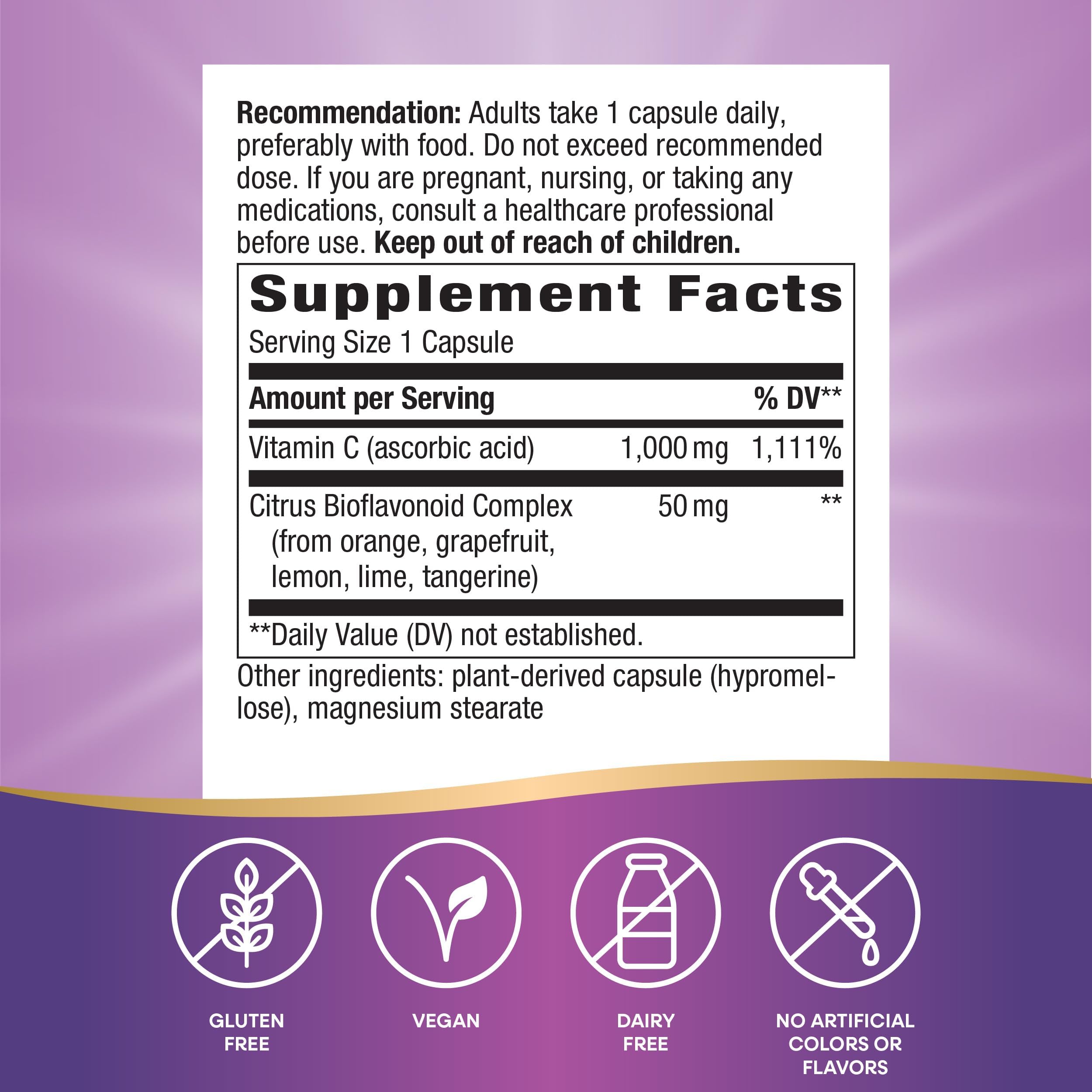 Nature's Way vitamin C with bioflavonoids capsules close-up showing antioxidant support.