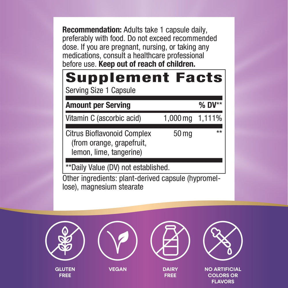 Nature's Way Vitamin C bioflavonoids capsules highlighting immune health and antioxidants