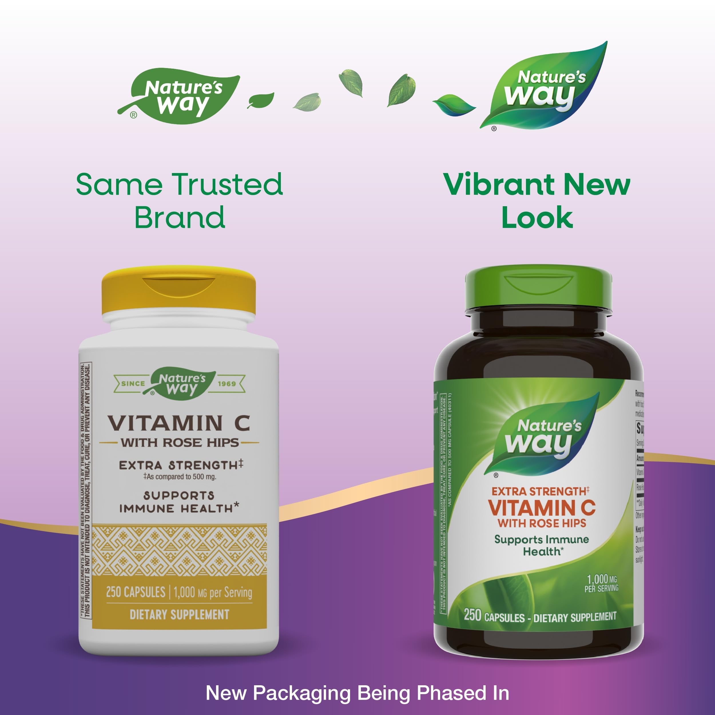 Nature's Way Vitamin C Rose Hips label shows 1000 mg per serving.