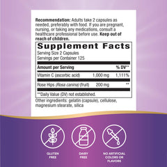 Nature's Way Vitamin C with Rose Hips capsules close-up for immune support
