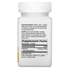 Nature's Way Vitamin D3 Max softgel close-up showing 125 mcg per capsule for daily bone health.