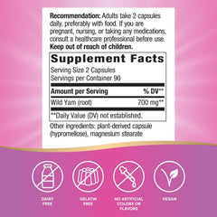 Nature's Way Wild Yam Root capsules shown in a vegan supplement form