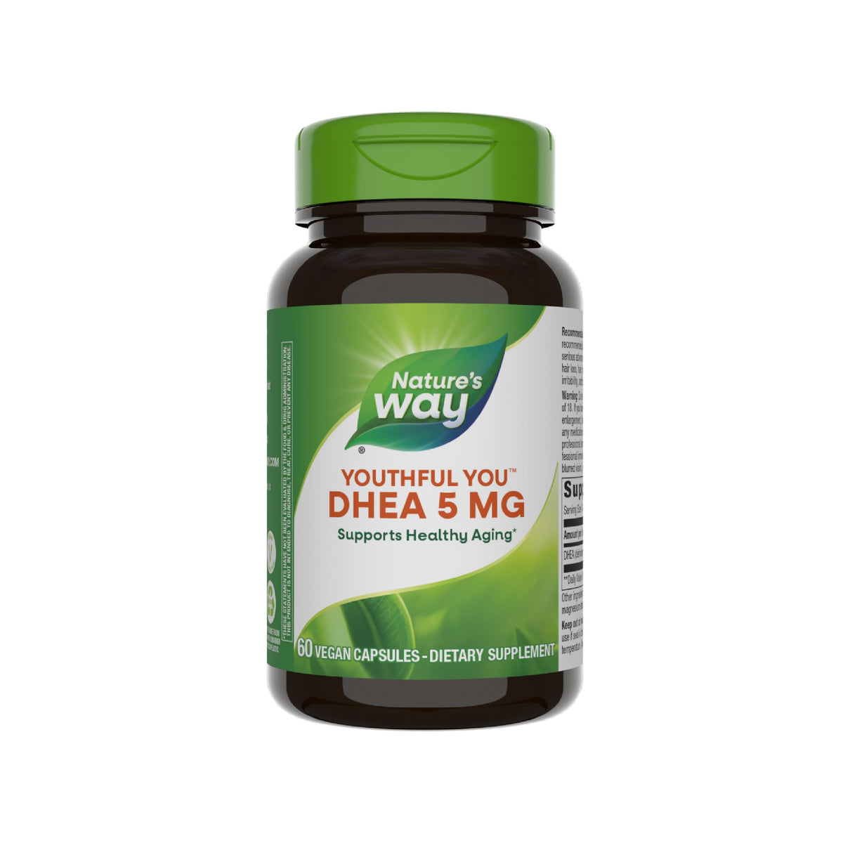 Nature's Way Youthful You DHEA 5 Mg bottle front, daily wellness option.