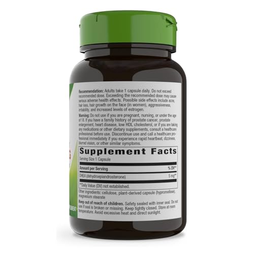 Nature's Way Youthful You DHEA 5 Mg pills close-up, daily capsule use.
