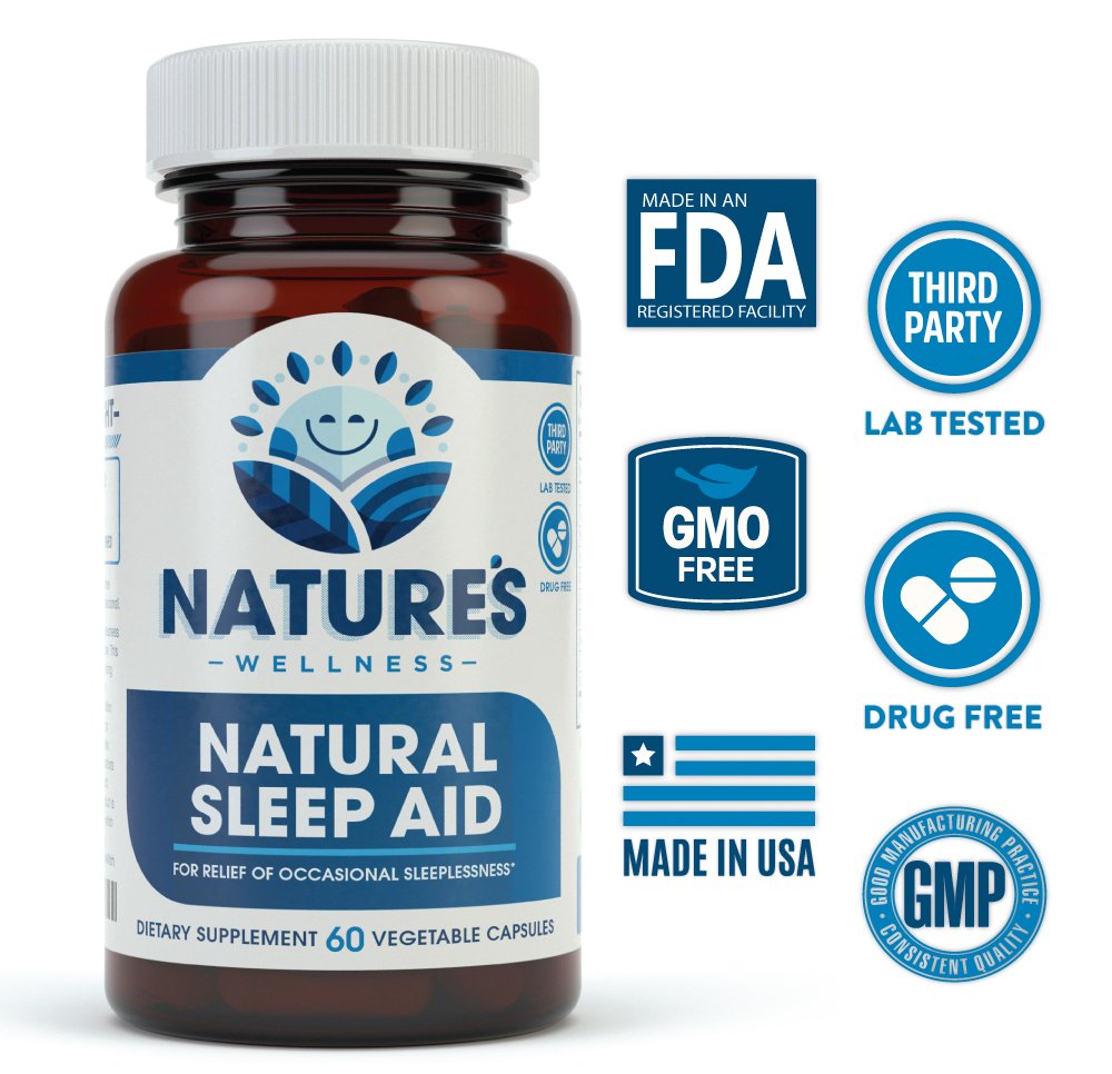 Natures Wellness Sleep Aid capsules close-up for nightly relaxation