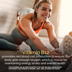 Nature's Wonder B12 tablet with water illustrating easy daily intake for energy