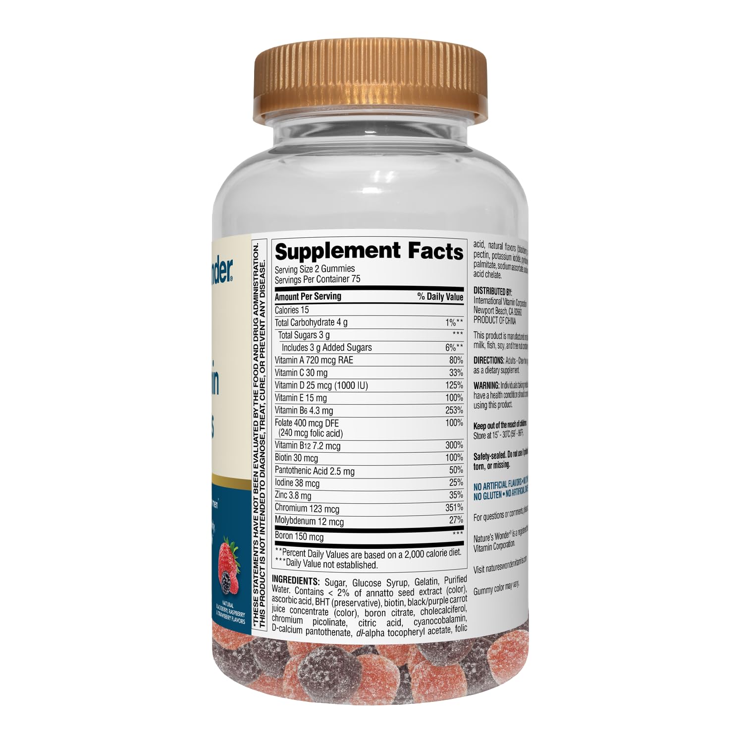 Nature's Wonder gummies arranged in bottle display for daily use.