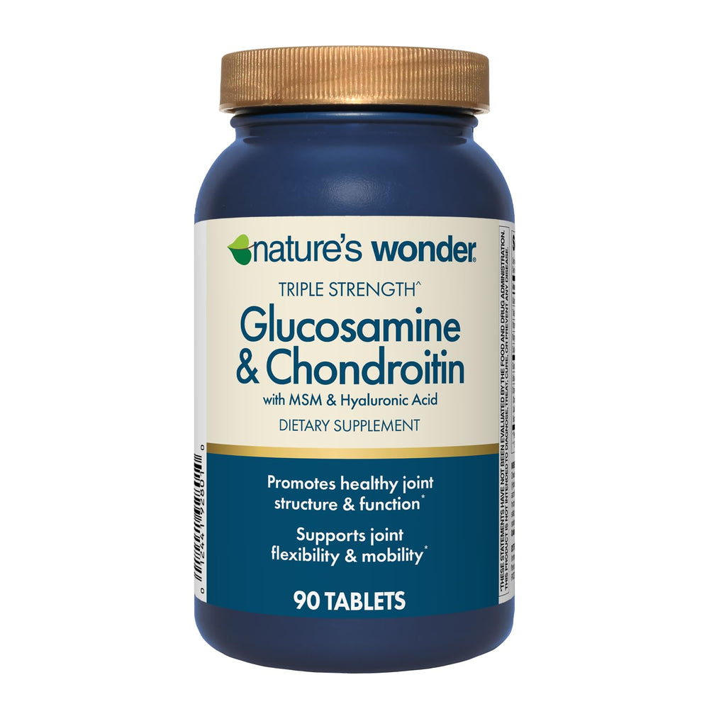 Nature's Wonder triple-strength tabletas en caja, soporte para movilidad y confort articular.