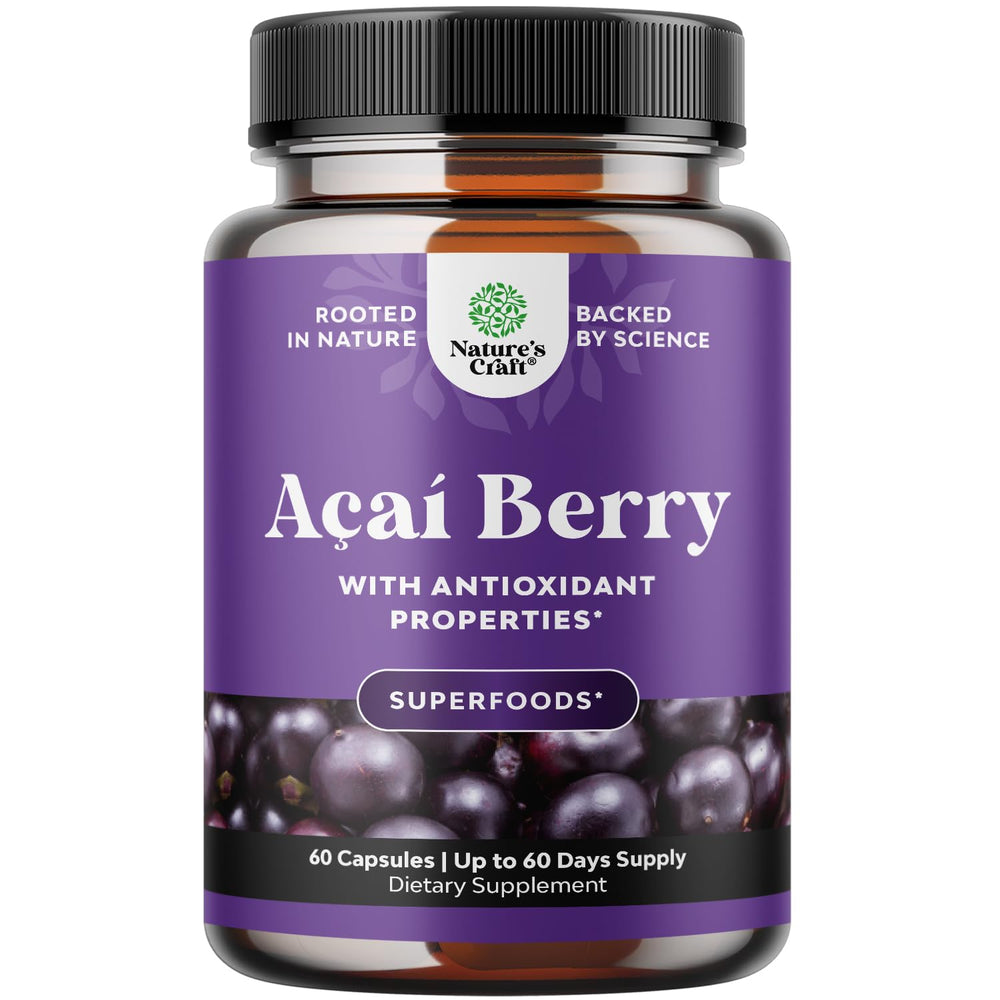 Natures Craft Acai Berry 600 mg bottle for easy daily immune and energy support.