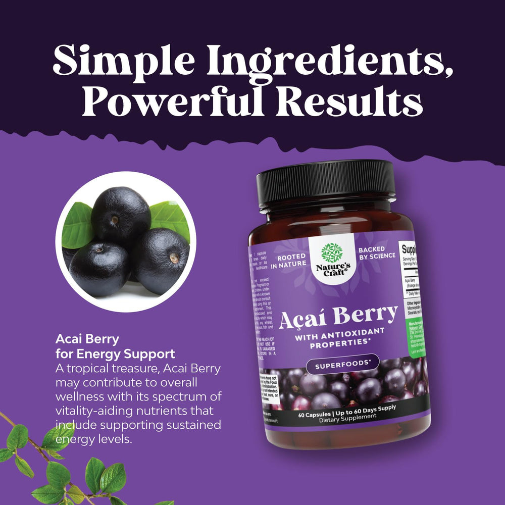 Natures Craft Acai Berry bottle standing—simple daily ritual for energy and focus.