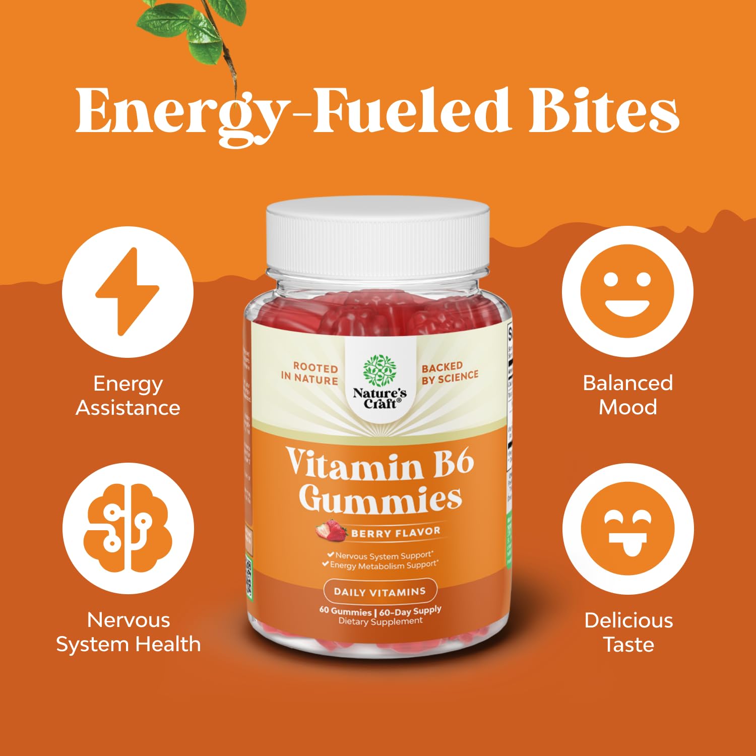 Natures Craft B6 gummies vegan-kosher symbols, trusted quality for adults seeking daily support