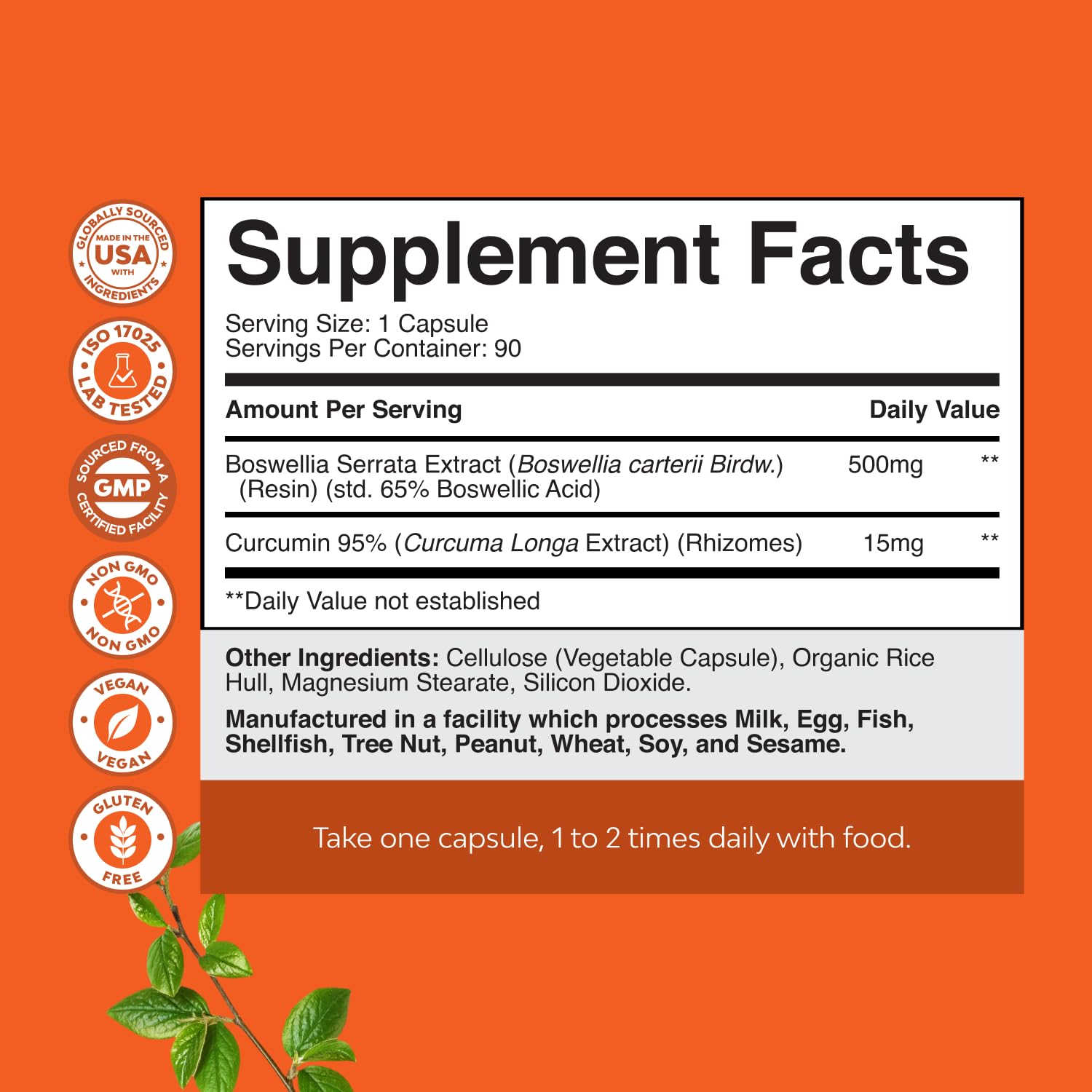 Natures Craft Boswellia Turmeric capsules closeup highlighting 500 mg formula for joints