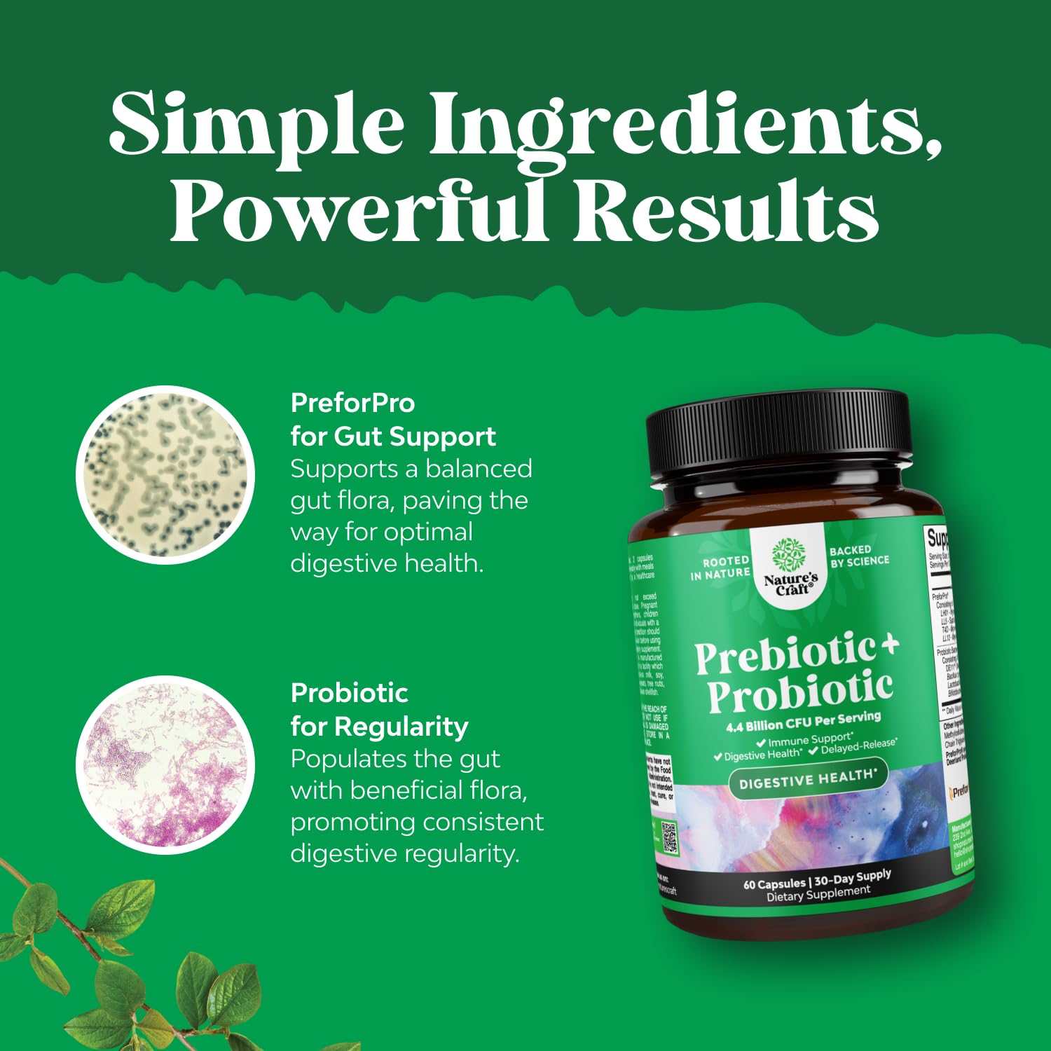 Natures Craft digestive health bottle on table ready for daily use.