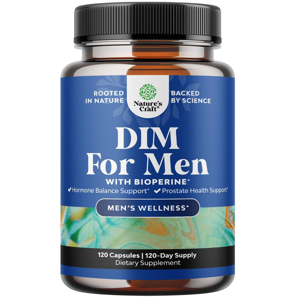 Natures Craft DIM bottle front shows the label and capsule count for balanced support.