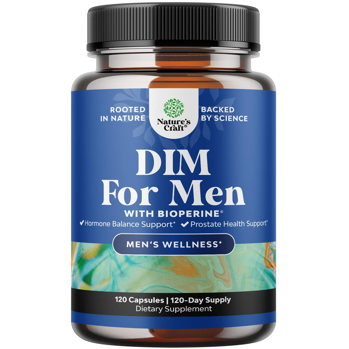 Natures Craft DIM bottle front shows the label and capsule count for balanced support.