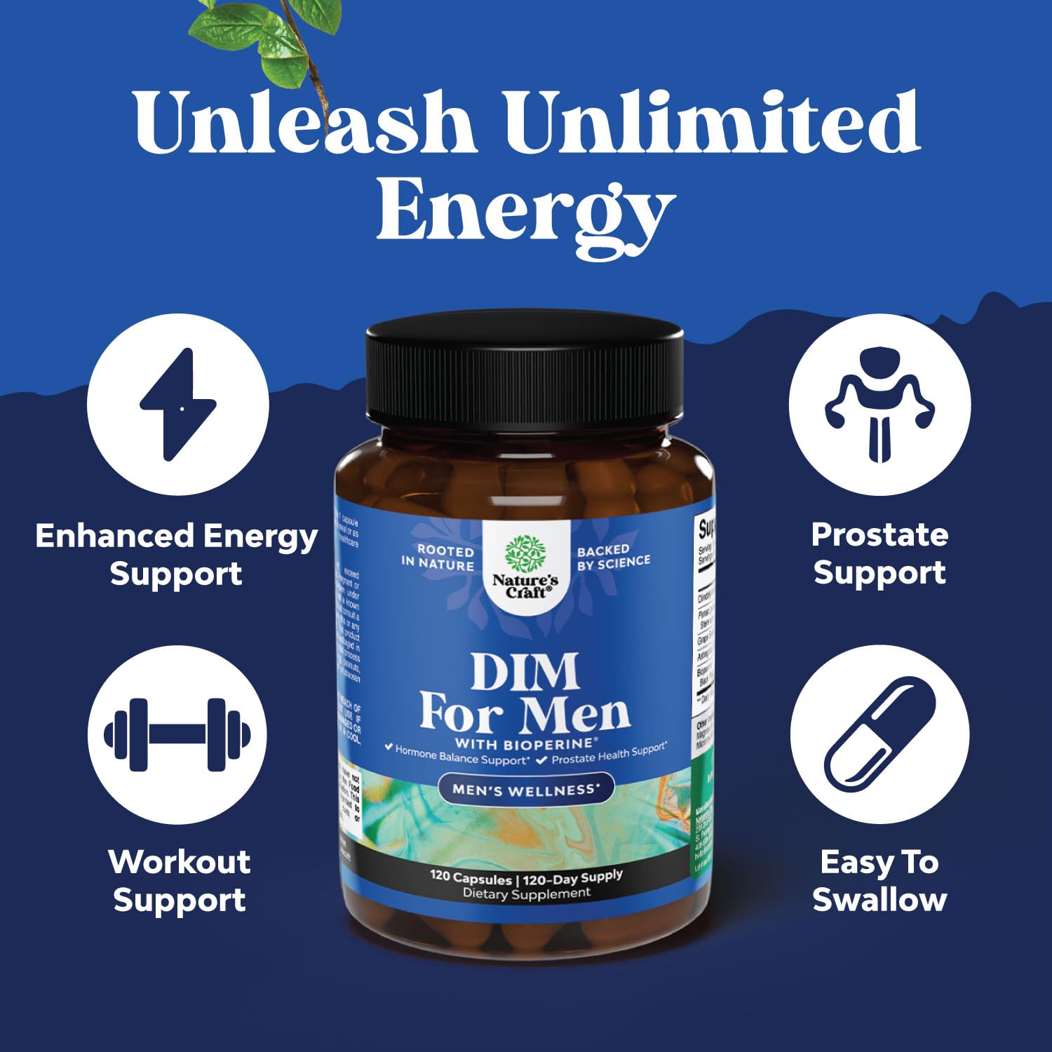 Natures Craft DIM with Panax Ginseng highlights herbal blend for vitality.
