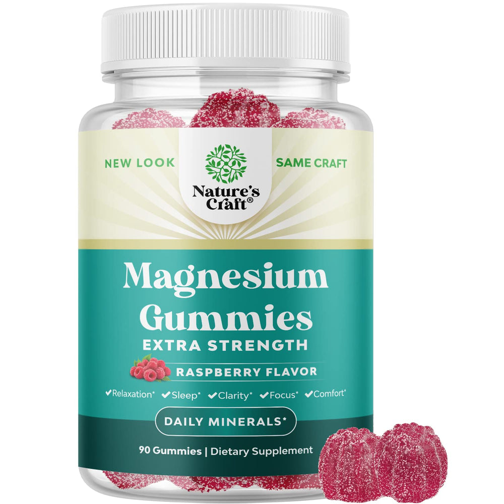 Natures Craft Extra Strength Calm Magnesium Gummies bottle-front for relaxed muscles and restful evenings