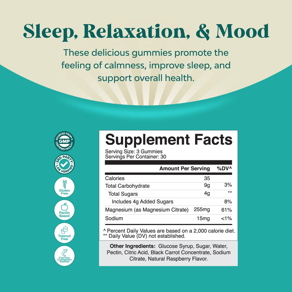 Natures Craft Raspberry gummies jar-closeup highlighting high absorption magnesium citrate for adults